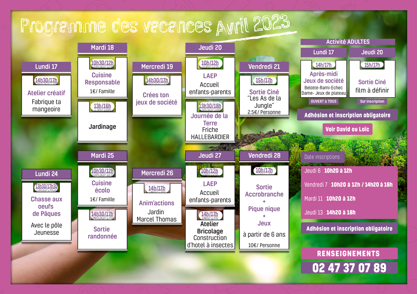 Programme vacances d avril du pôle famille adultes Sanitamtam